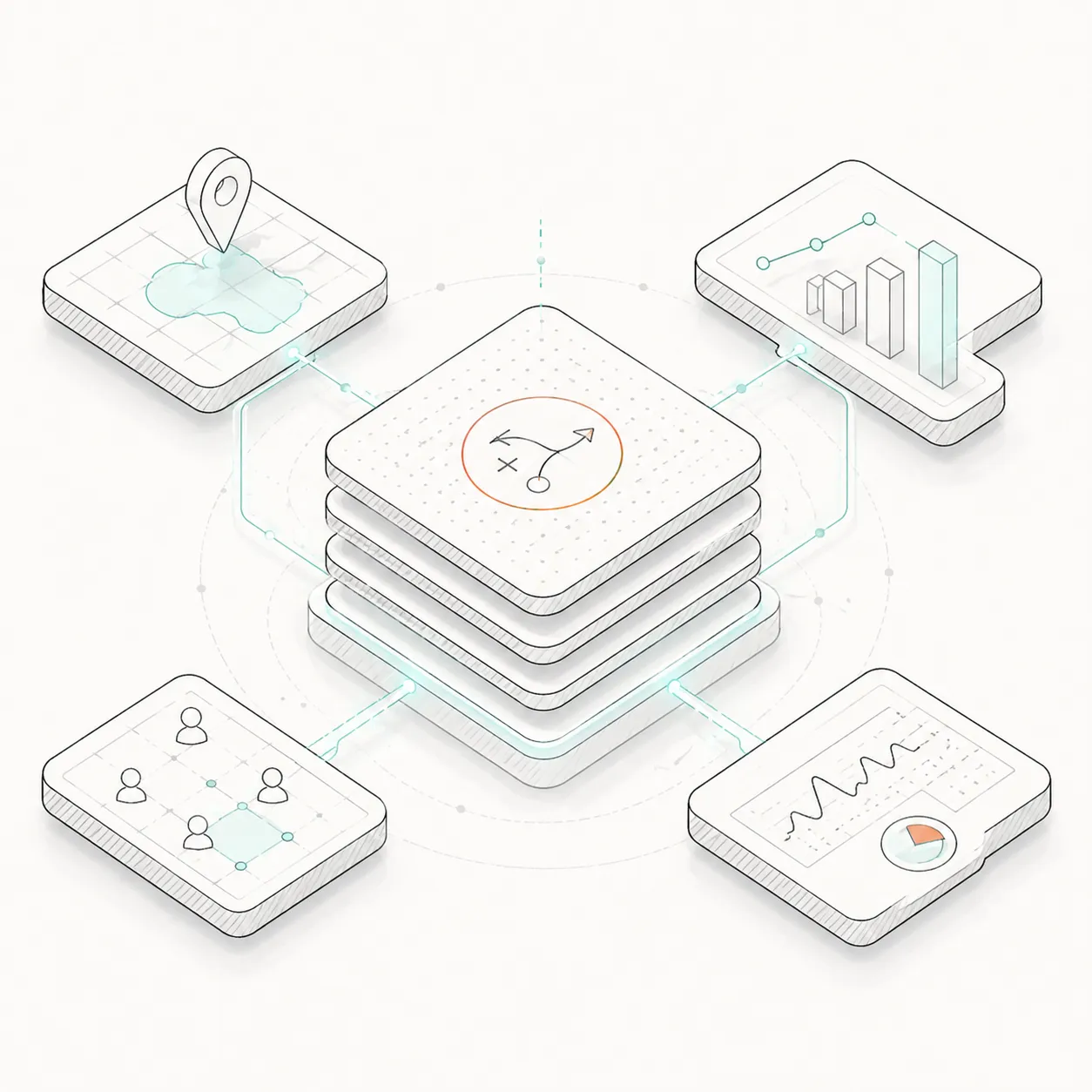 Curated playbook stack — location, demographics, segmentation, and analytics flowing into one decision surface